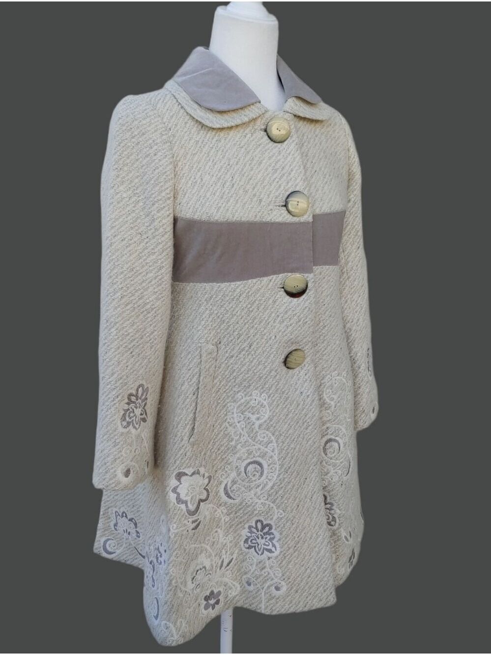 Anthropologie Elevenses Rockwell Wool Blend Retro Look Pea Coat Size 0 Cream - Picture 4 of 16